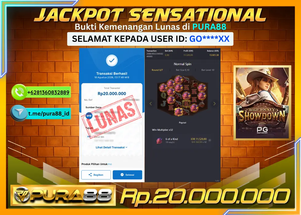 PURA88 JACKPOT WILD BOUNTY SHOWDOWN Rp 20.000.000,- LUNAS